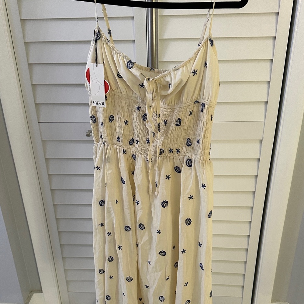Cider Cream and Navy Embroidered Sundress